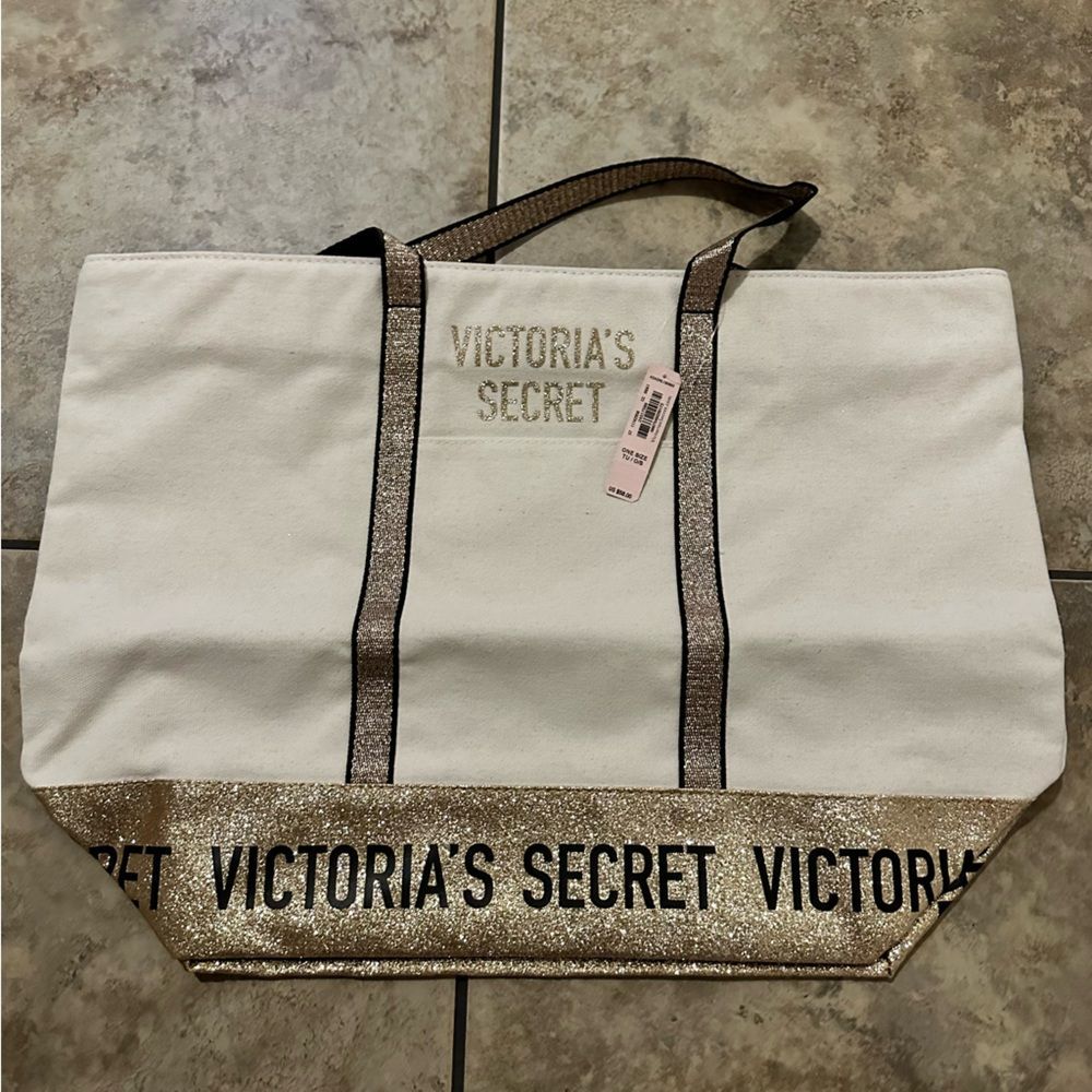 NWT Victorias Secret Gold Glitter Tote Bag